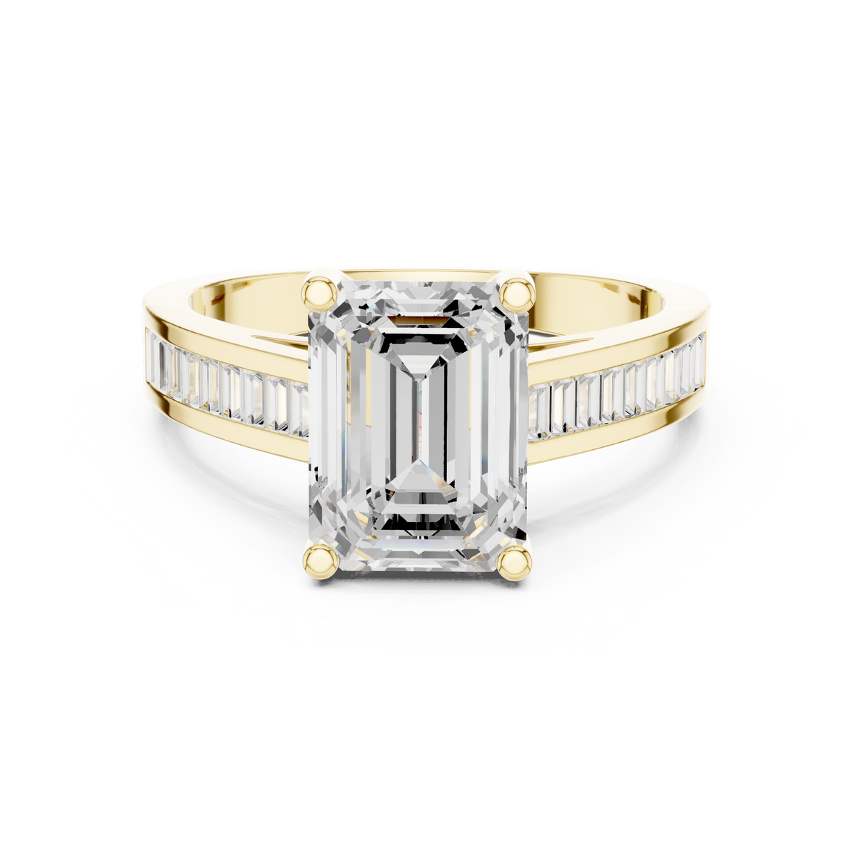 emerald cut engagement ring with channel set baguette diamond