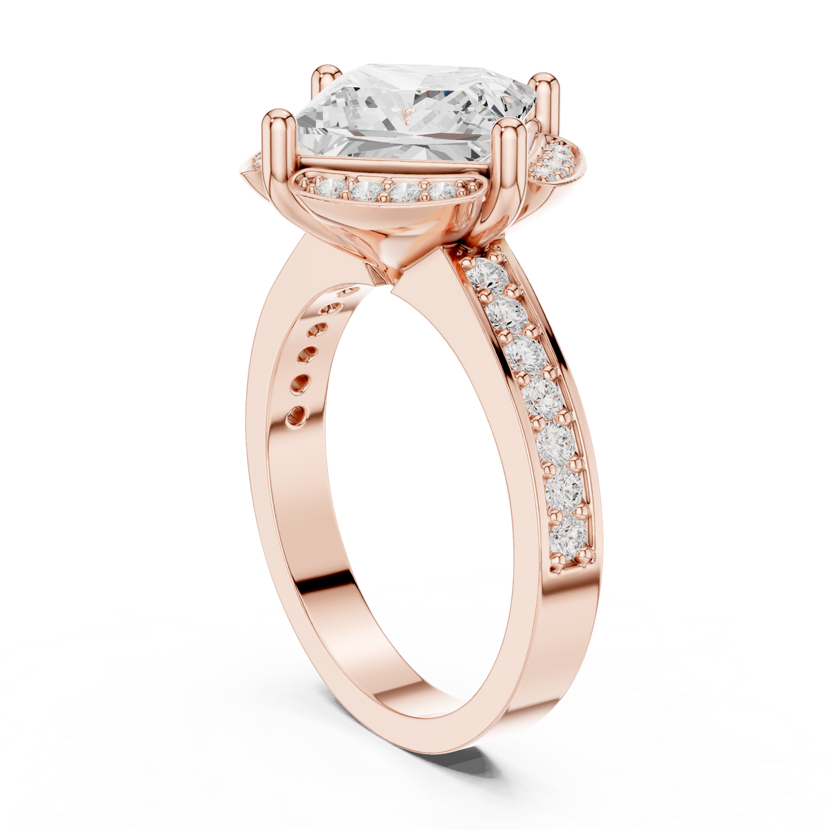 princess lab grown diamond engagement ring with side pave