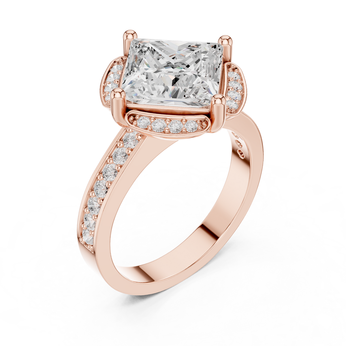 princess lab grown diamond engagement ring with side pave