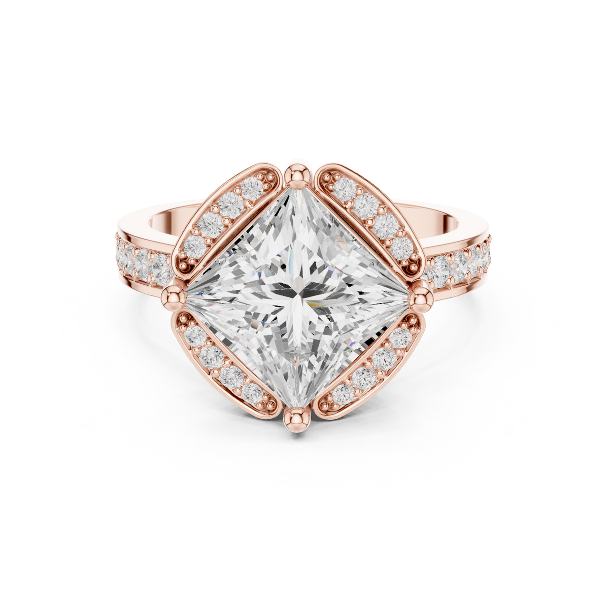 princess lab grown diamond engagement ring with side pave