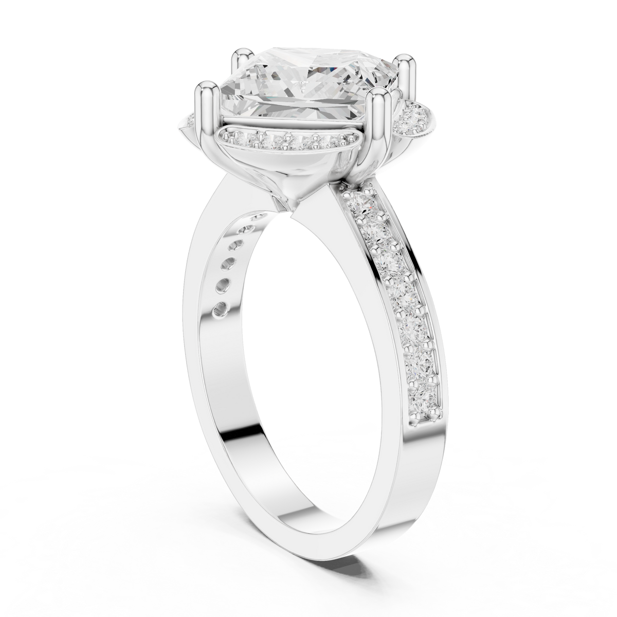 princess lab grown diamond engagement ring with side pave