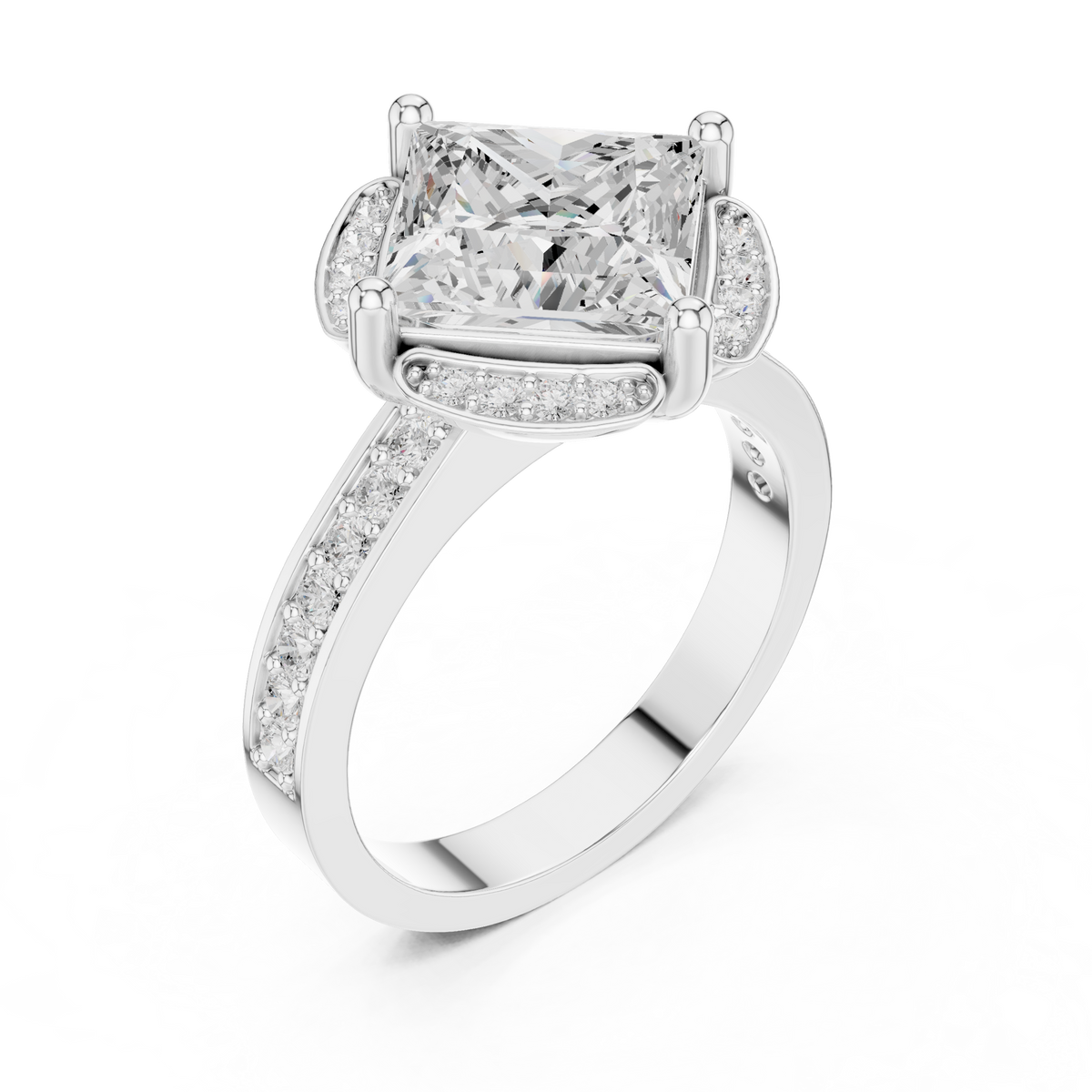 princess lab grown diamond engagement ring with side pave