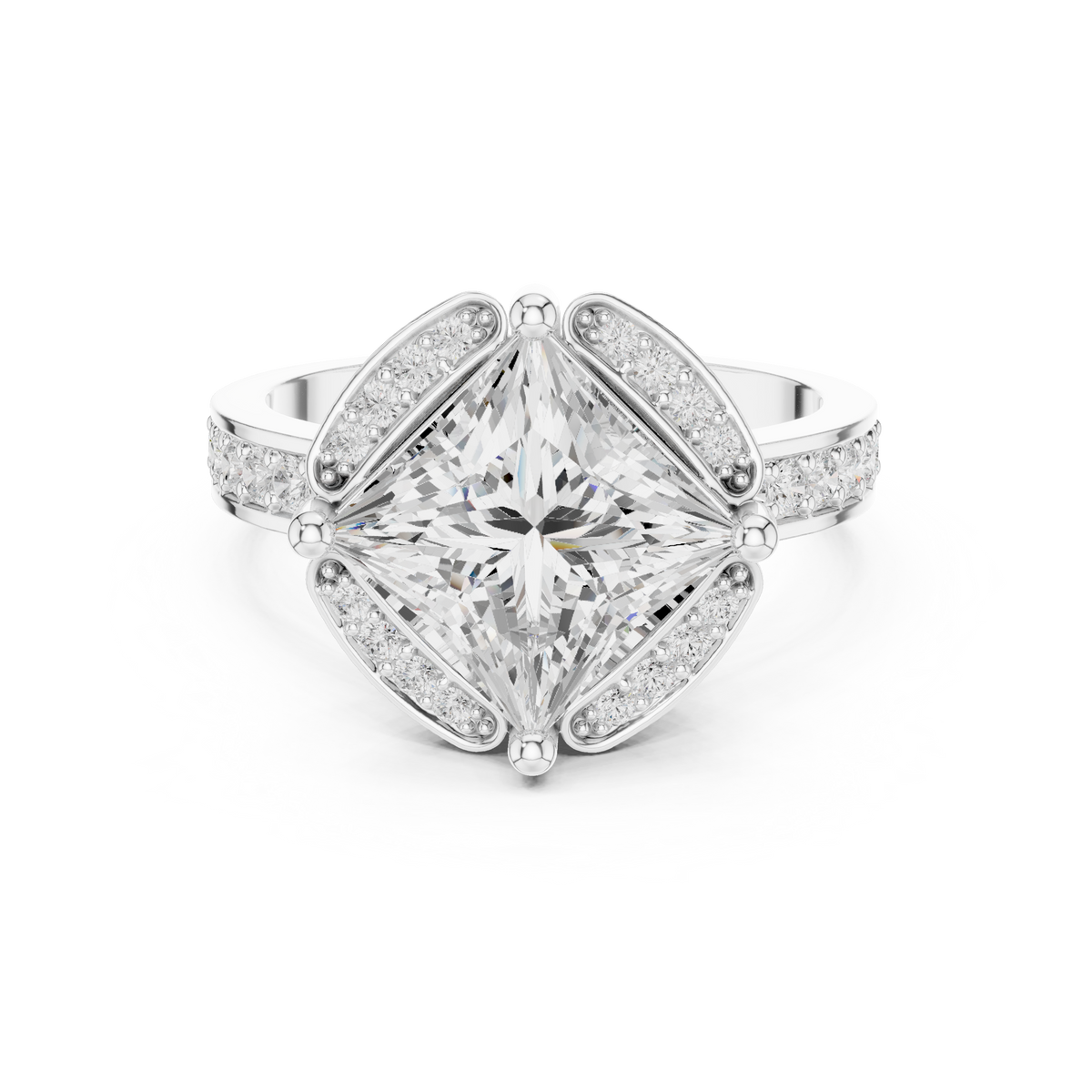 princess lab grown diamond engagement ring with side pave