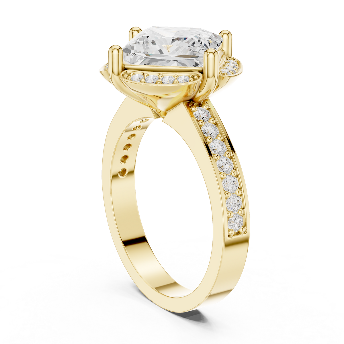 princess lab grown diamond engagement ring with side pave