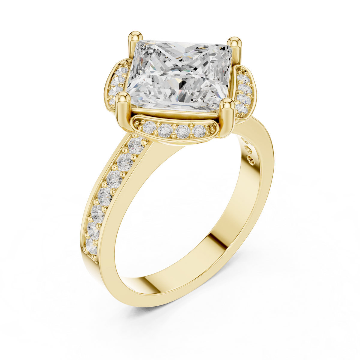 princess lab grown diamond engagement ring with side pave