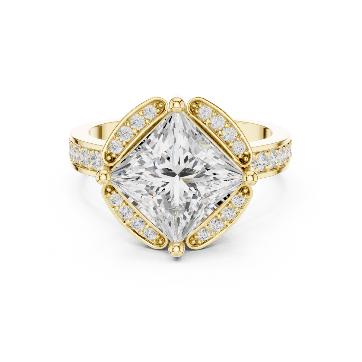 princess lab grown diamond engagement ring with side pave