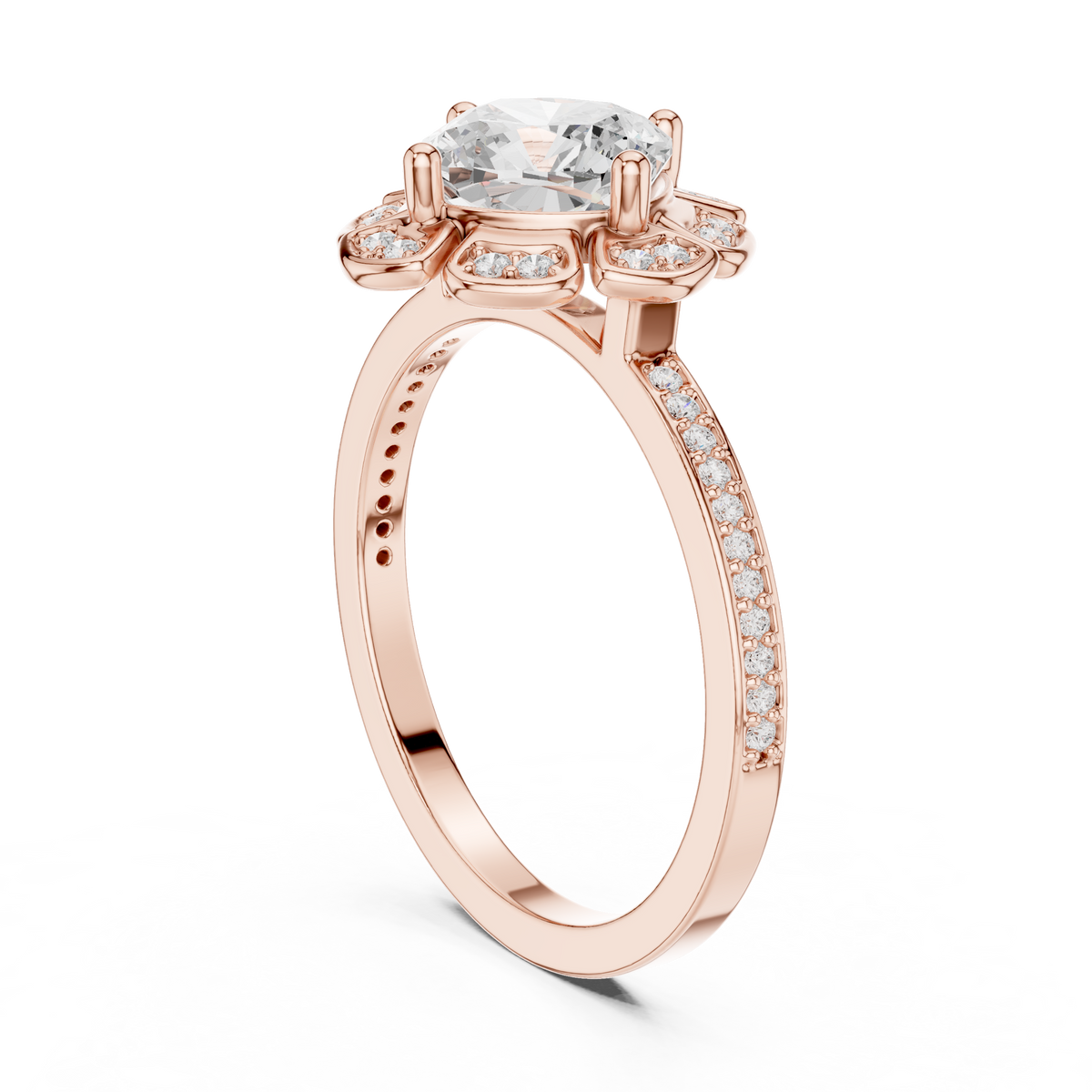 cushion cut floral engagement ring