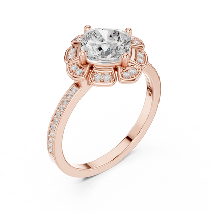 Cushion Cut Floral Engagement Ring