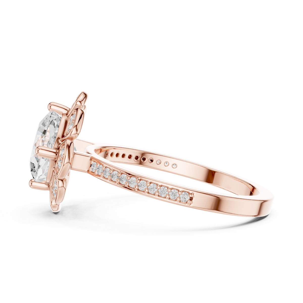 cushion cut floral engagement ring