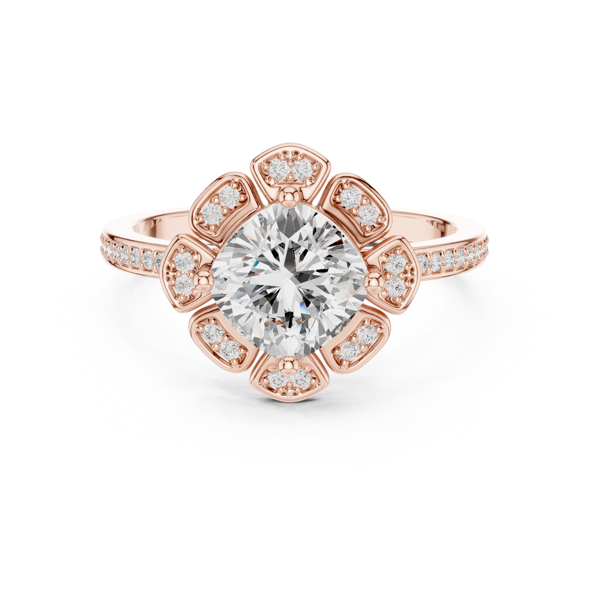 cushion cut floral engagement ring