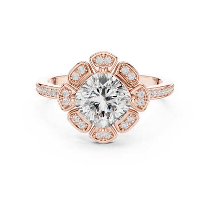 Cushion Cut Floral Engagement Ring