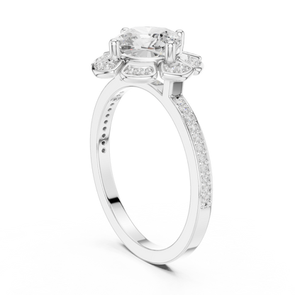 Cushion Cut Floral Engagement Ring