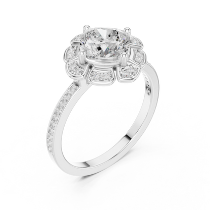 Cushion Cut Floral Engagement Ring