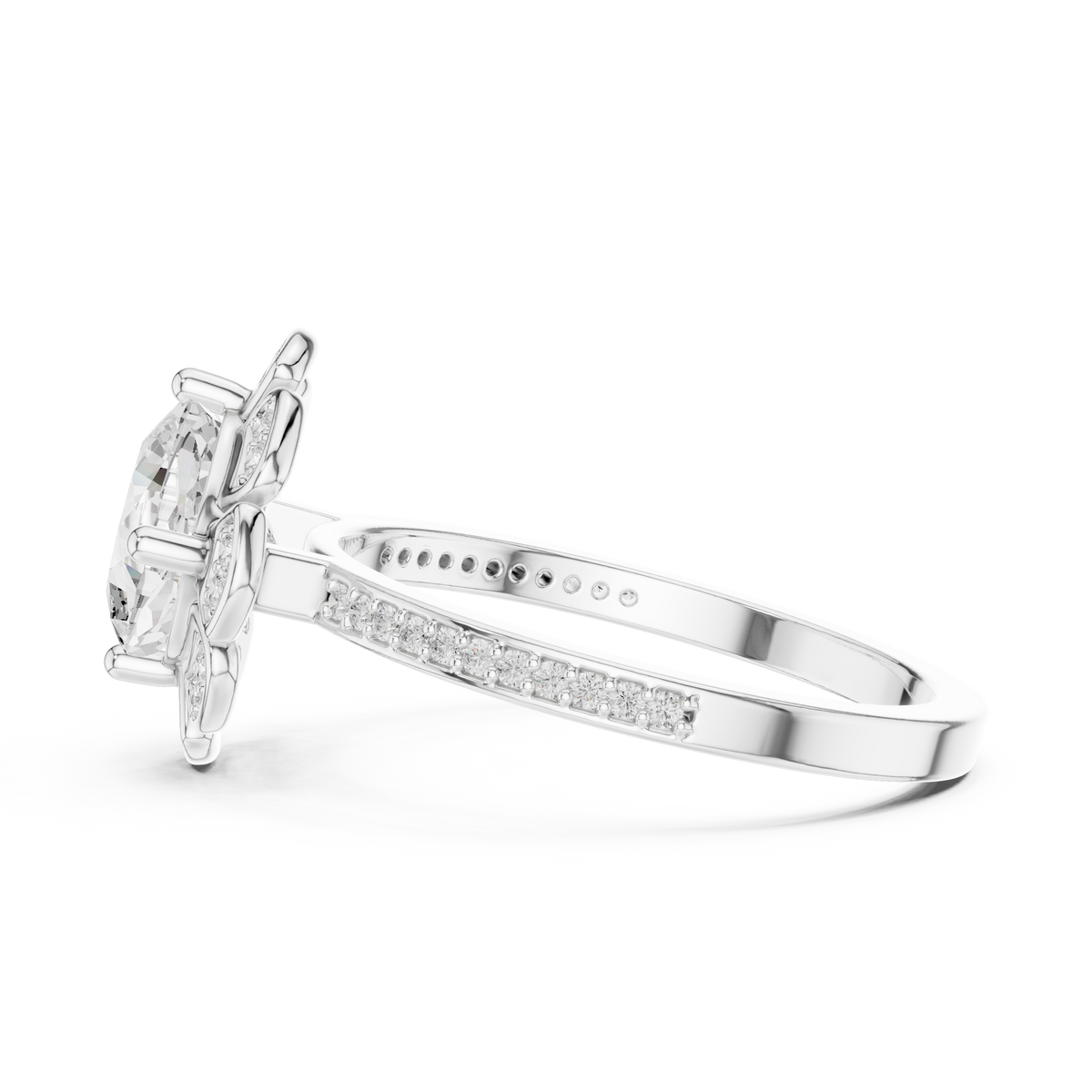 cushion cut floral engagement ring