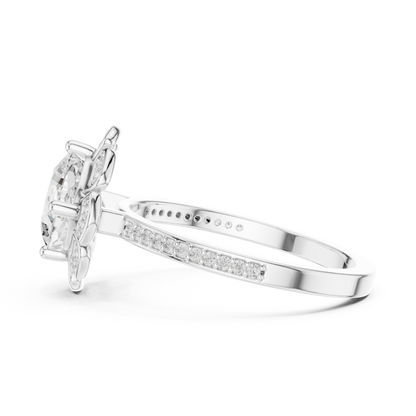 Cushion Cut Floral Engagement Ring