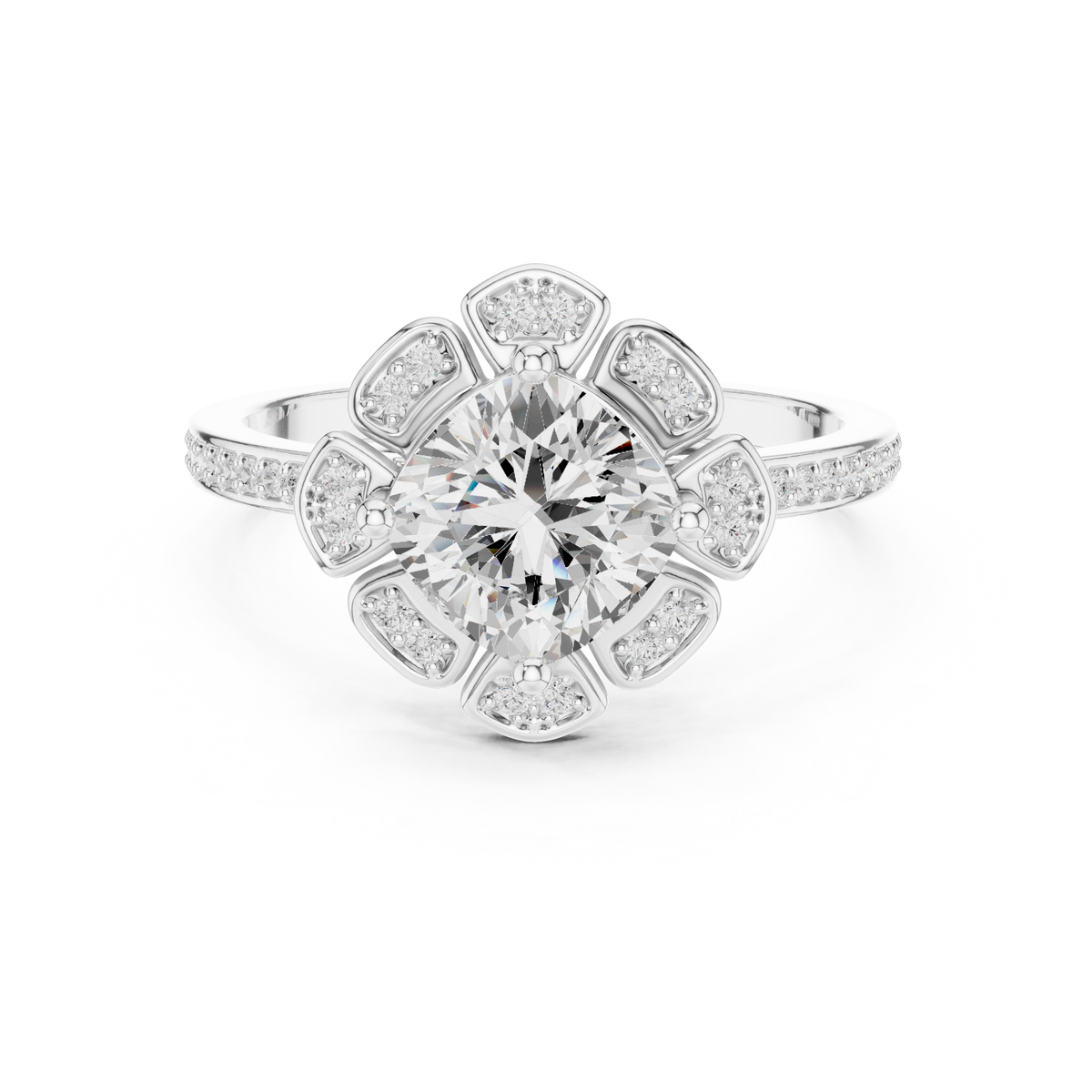 cushion cut floral engagement ring
