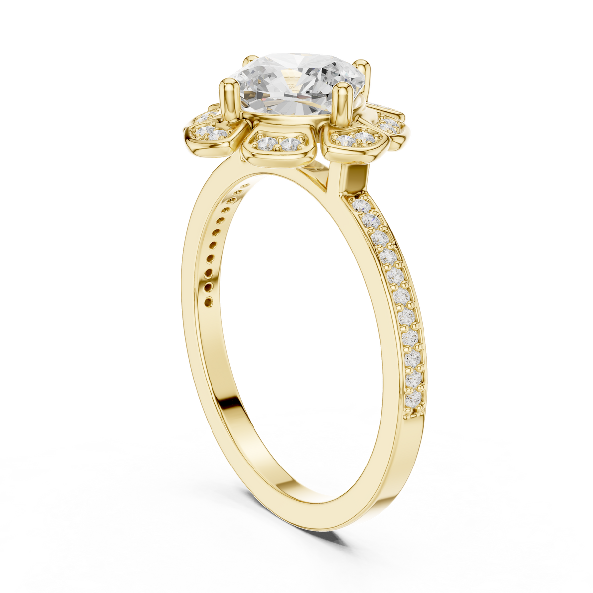 cushion cut floral engagement ring