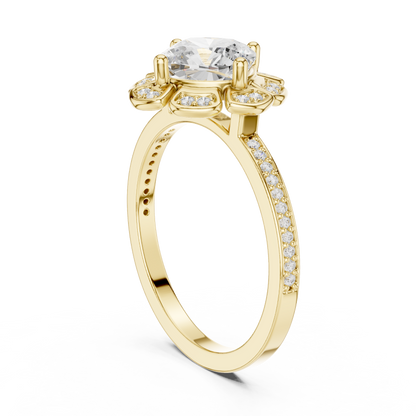 Cushion Cut Floral Engagement Ring