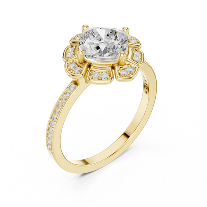Cushion Cut Floral Engagement Ring