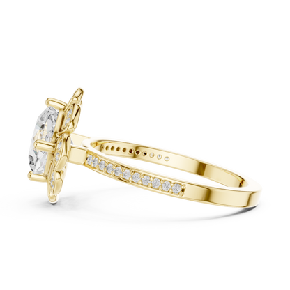 Cushion Cut Floral Engagement Ring