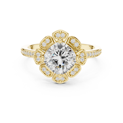 Cushion Cut Floral Engagement Ring