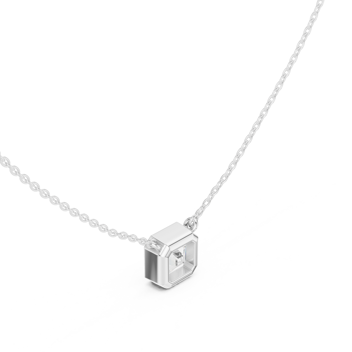 bezel asscher diamond pendant necklace