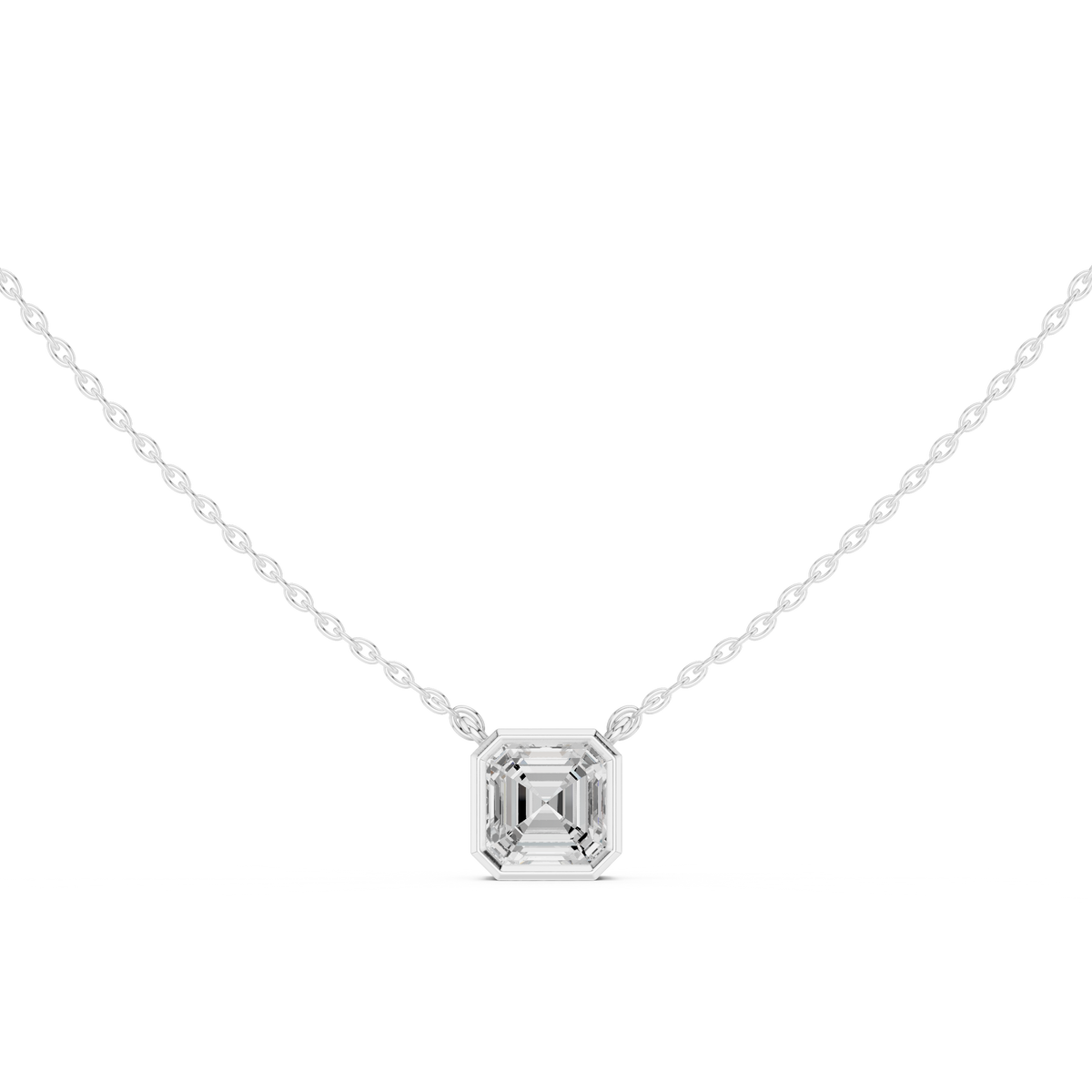 bezel asscher diamond pendant necklace