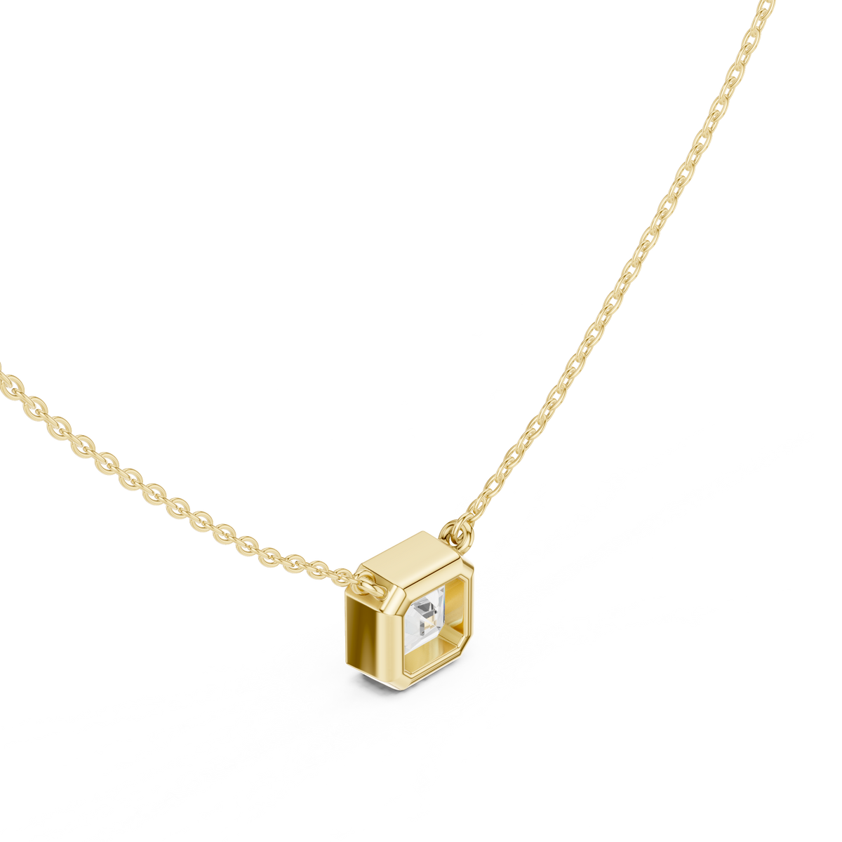 bezel asscher diamond pendant necklace