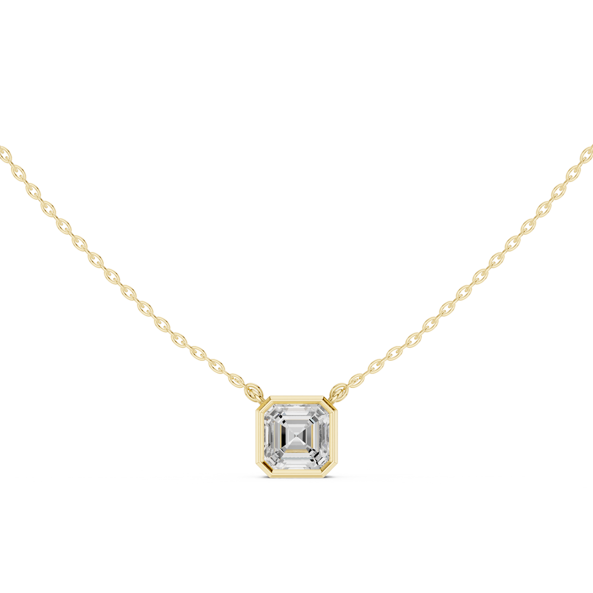 bezel asscher diamond pendant necklace
