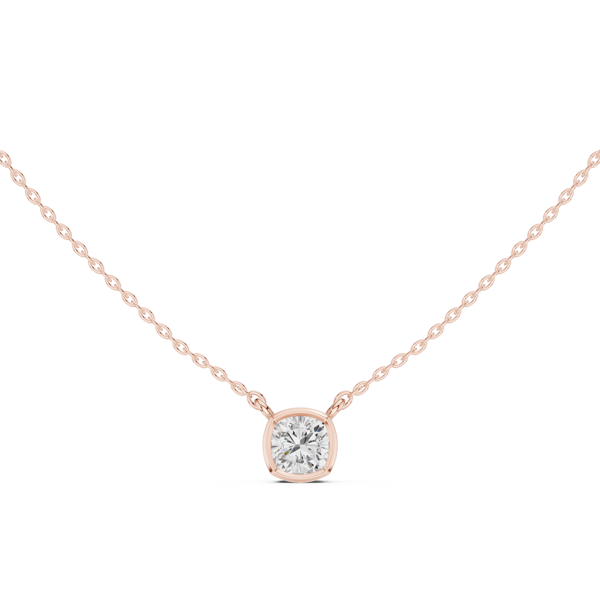 bezel cushion diamond pendant necklace