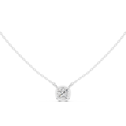 Bezel Cushion Diamond Pendant Necklace