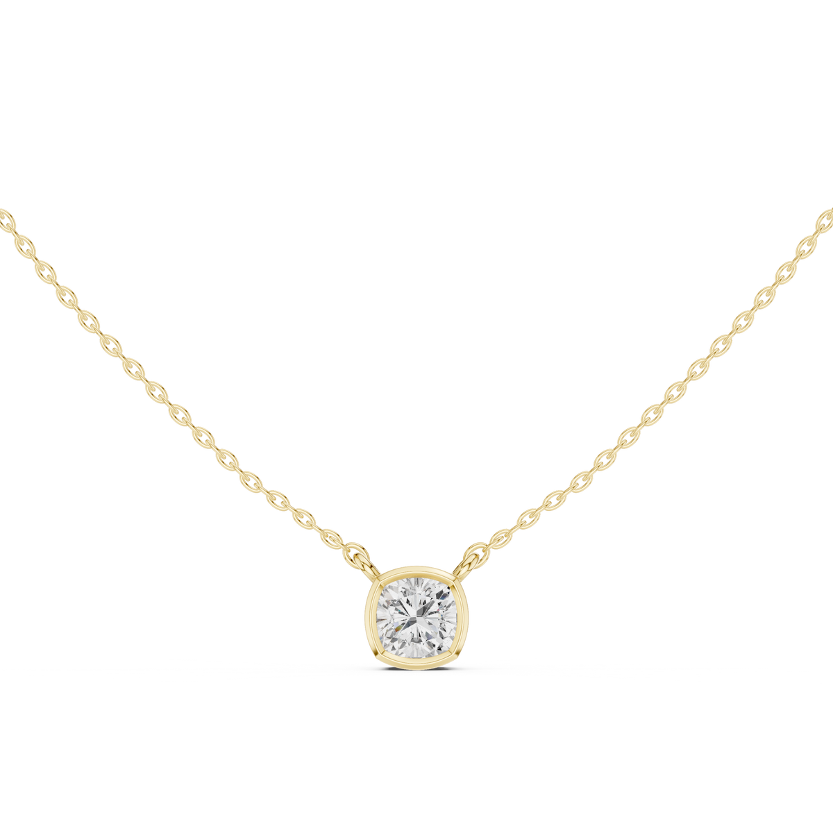 bezel cushion diamond pendant necklace