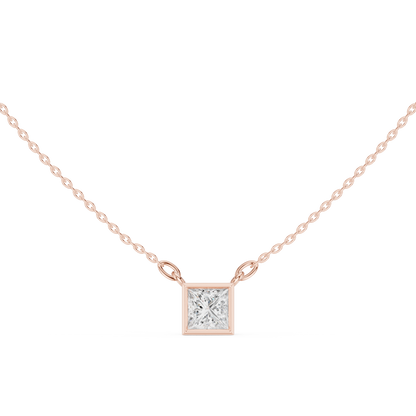 Bezel Princess Diamond Pendant Necklace