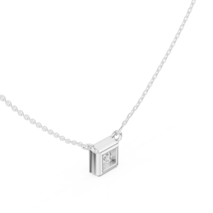 Bezel Princess Diamond Pendant Necklace