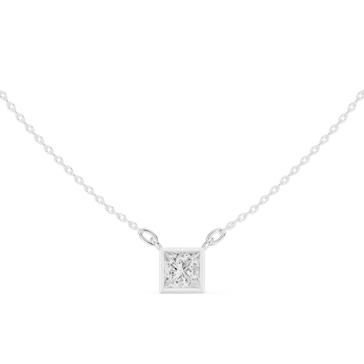 bezel princess diamond pendant necklace