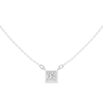 Bezel Princess Diamond Pendant Necklace