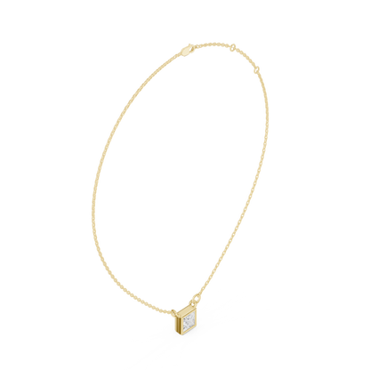 Bezel Princess Diamond Pendant Necklace