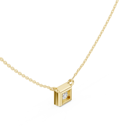 Bezel Princess Diamond Pendant Necklace