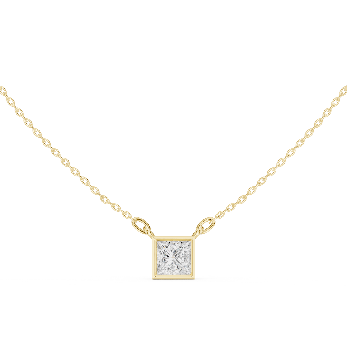 bezel princess diamond pendant necklace