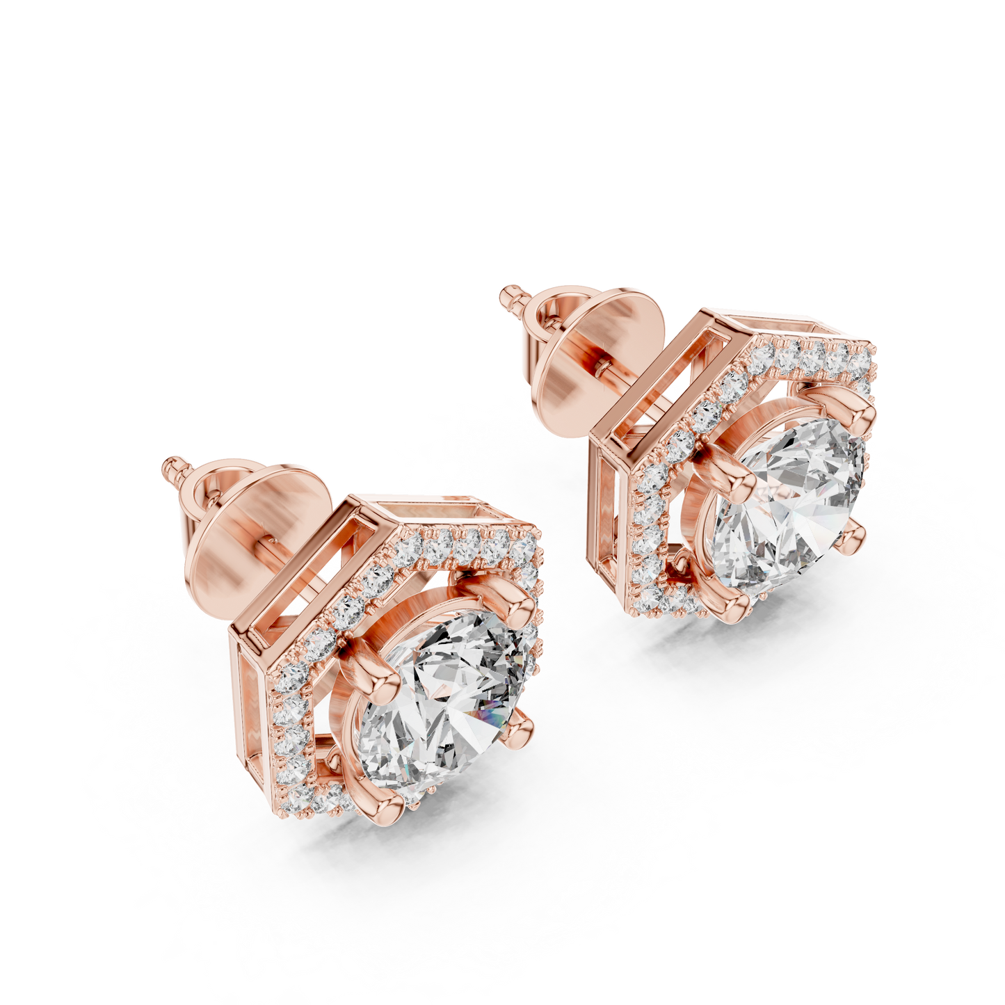 hexagon shape diamond stud earrings