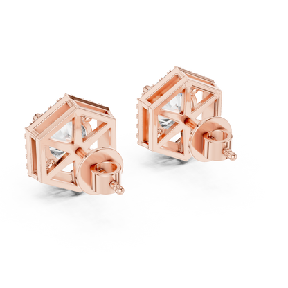 Hexagon Shape Diamond Stud Earrings