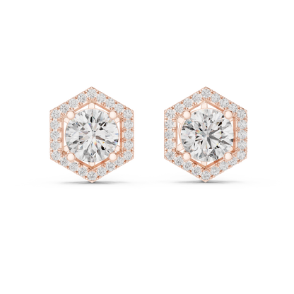 Hexagon Shape Diamond Stud Earrings