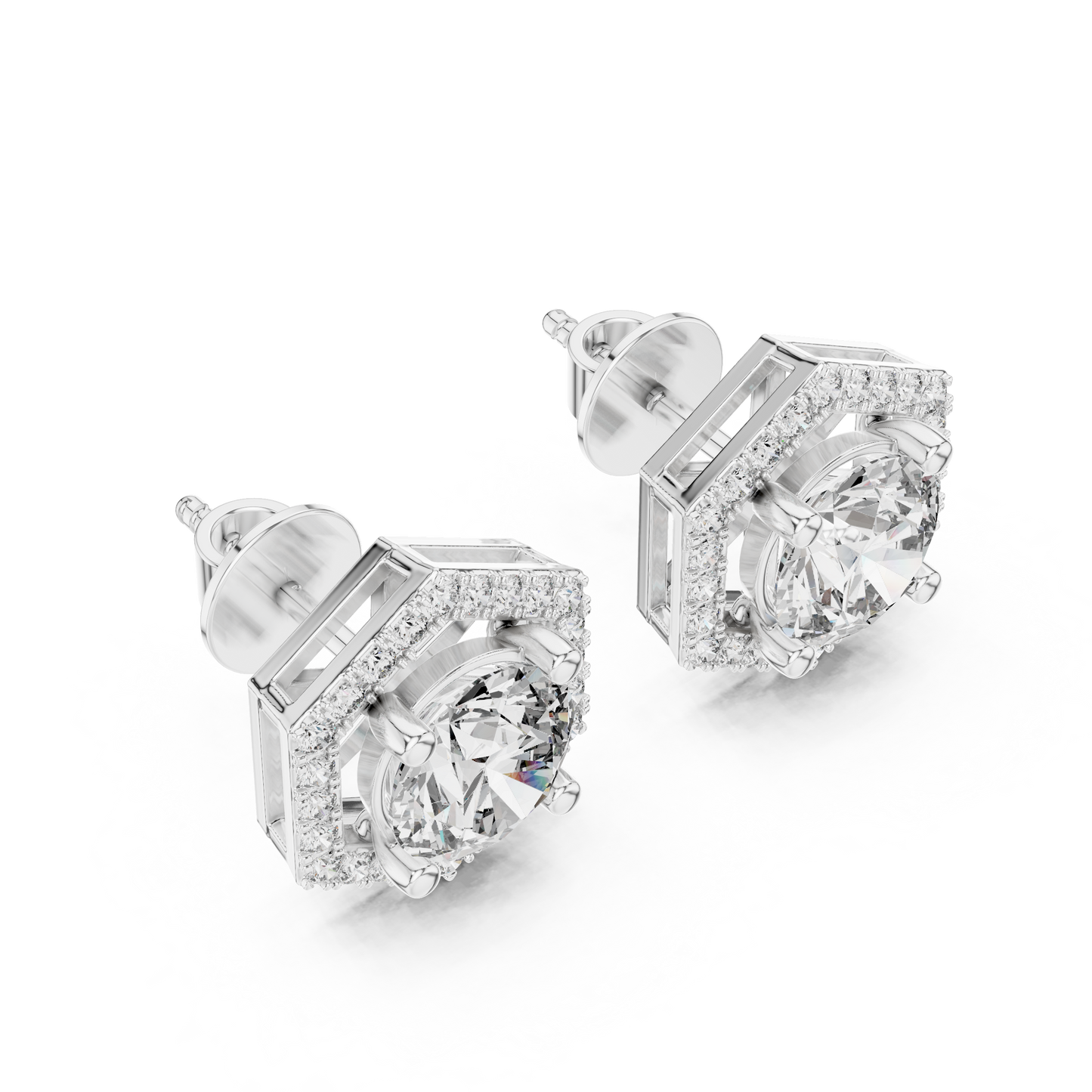 hexagon shape diamond stud earrings