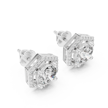 Hexagon Shape Diamond Stud Earrings