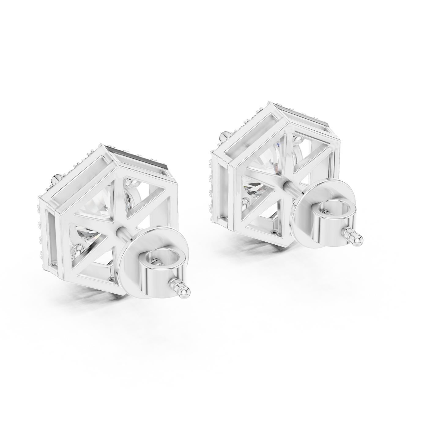 hexagon shape diamond stud earrings