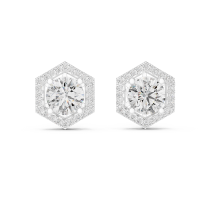 Hexagon Shape Diamond Stud Earrings