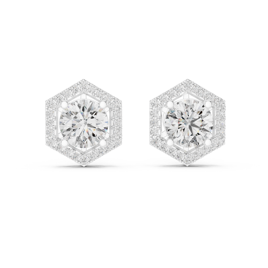 Hexagon Shape Diamond Stud Earrings