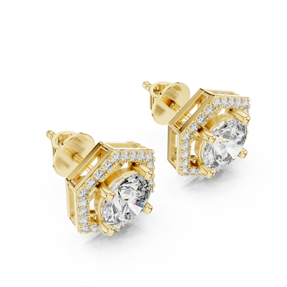 Hexagon Shape Diamond Stud Earrings
