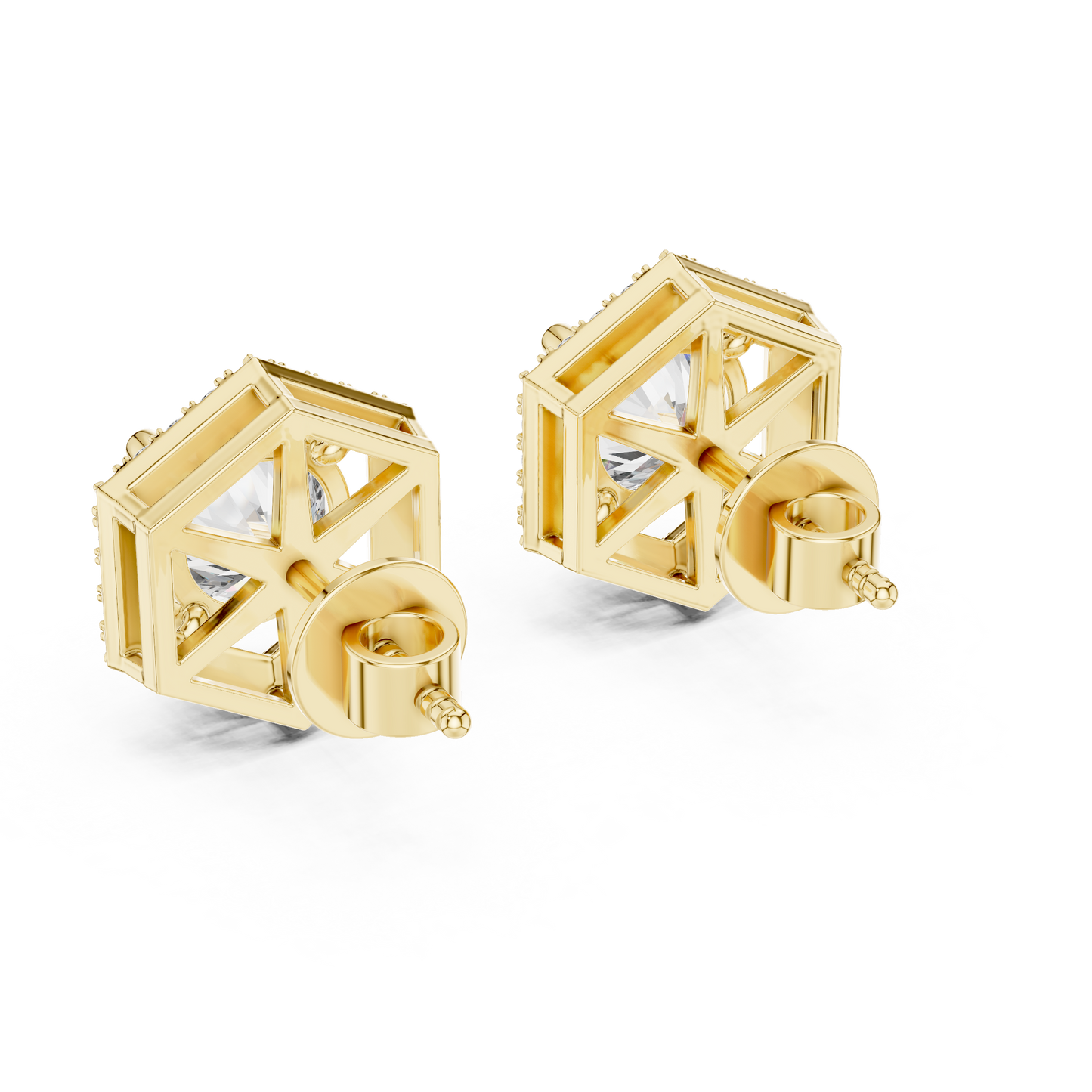 hexagon shape diamond stud earrings