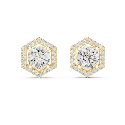 Hexagon Shape Diamond Stud Earrings